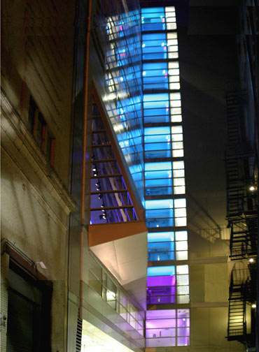 Emerson College's Tufte Builing at Night